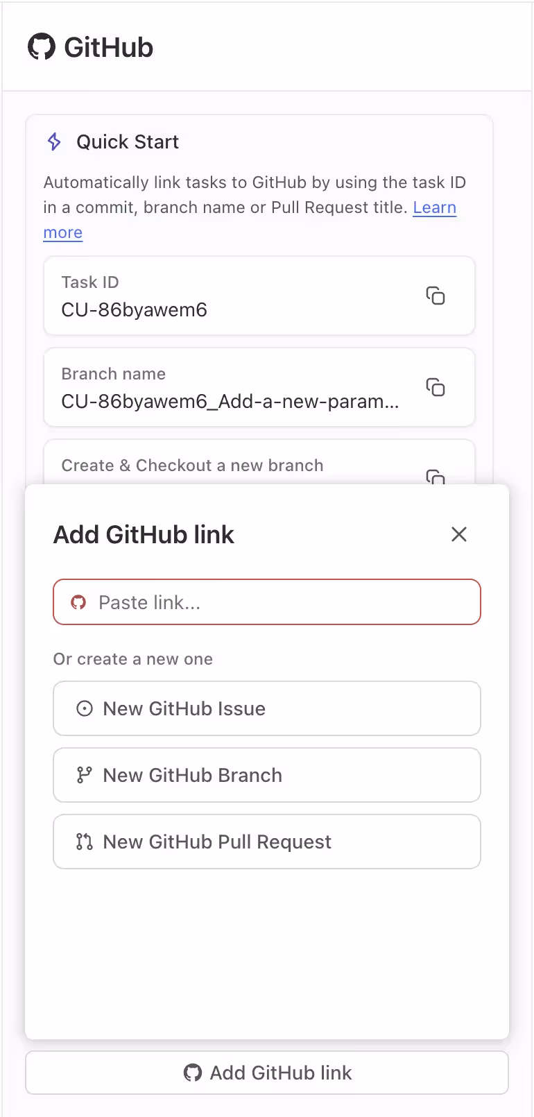 Connect Tasks to GitHub Connect Tasks to GitHub